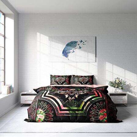 Monohome Rose Pattern 3D Temalı Pamuk Saten Çift Kişilik Nevresim Takımı