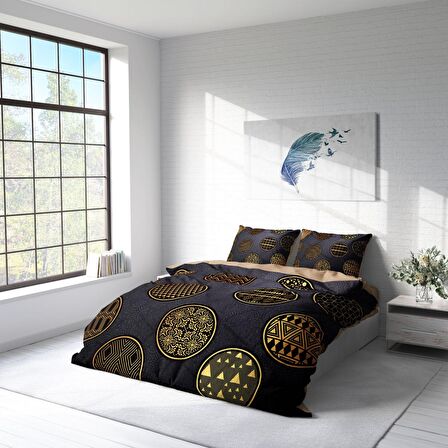 Monohome Gold Circle 3D Temalı Pamuk Saten Çift Kişilik Nevresim Takımı