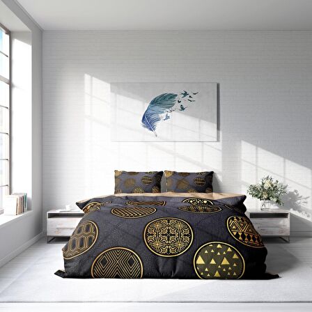 Monohome Gold Circle 3D Temalı Pamuk Saten Çift Kişilik Nevresim Takımı