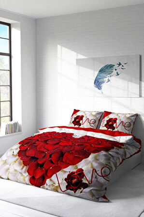 Nevresim Takımı %100 Doğal Pamuk Çift Kişilik 3d Digital Heart Rose