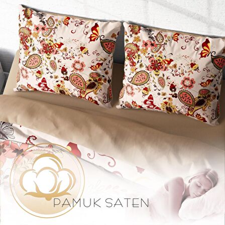 Monohome Indiano Çiçekli Pamuk Saten Çift Kişilik Nevresim Takımı