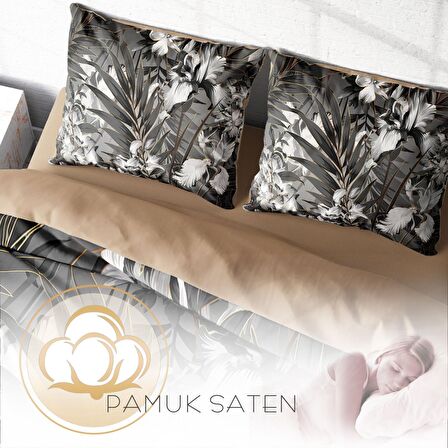 Monohome Gray Casual Çiçekli Pamuk Saten Çift Kişilik Nevresim Takımı