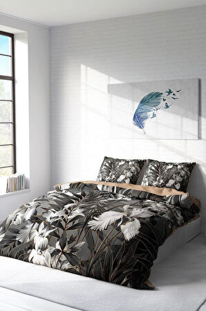 Nevresim Takımı %100 Doğal Pamuk Çift Kişilik 3d Digital Gray Casual