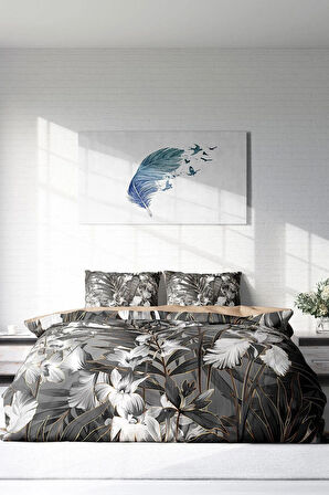 Nevresim Takımı %100 Doğal Pamuk Çift Kişilik 3d Digital Gray Casual