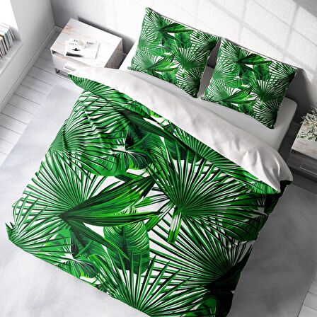 Monohome Palmiye Yapraklı Pamuk Saten Çift Kişilik Nevresim Takımı