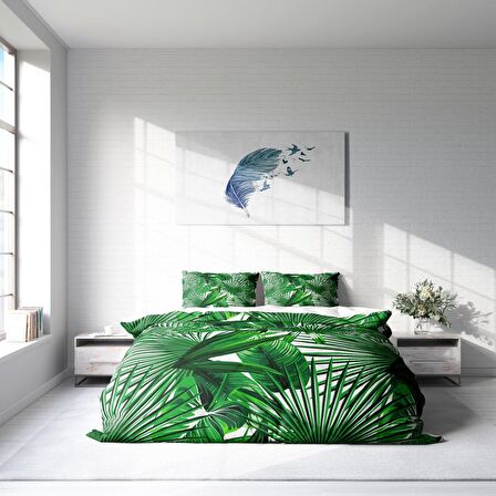 Monohome Palmiye Yapraklı Pamuk Saten Çift Kişilik Nevresim Takımı