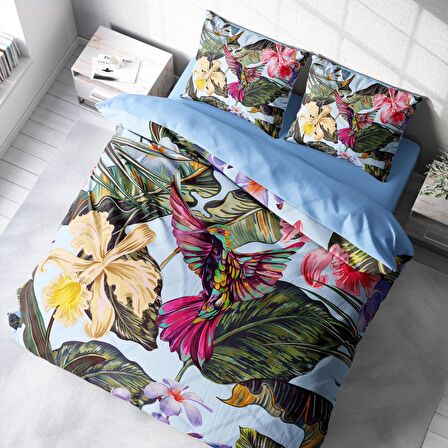 Monohome Bird Tropik 3D Temalı Pamuk Saten Çift Kişilik Nevresim Takımı