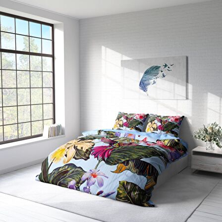 Monohome Bird Tropik 3D Temalı Pamuk Saten Çift Kişilik Nevresim Takımı