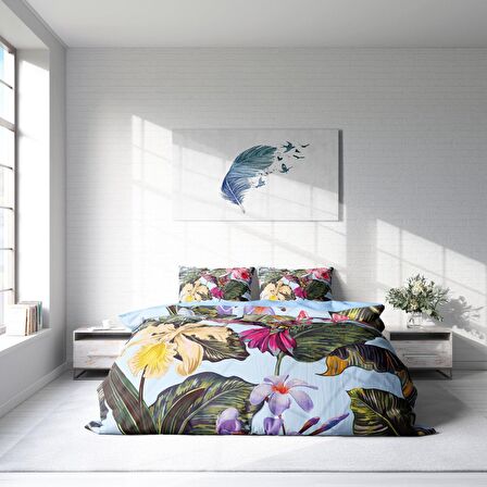 Monohome Bird Tropik 3D Temalı Pamuk Saten Çift Kişilik Nevresim Takımı