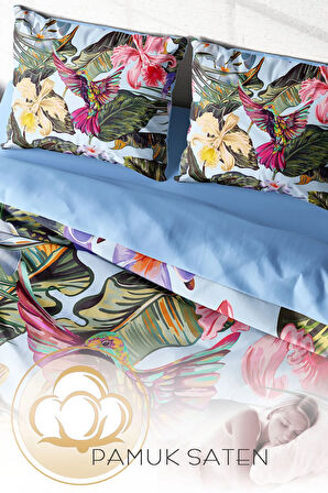 Nevresim Takımı %100 Doğal Pamuk Çift Kişilik 3d Digital Bird Tropik