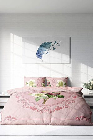 Nevresim Takımı %100 Doğal Pamuk Çift Kişilik 3d Digital Damask Rose
