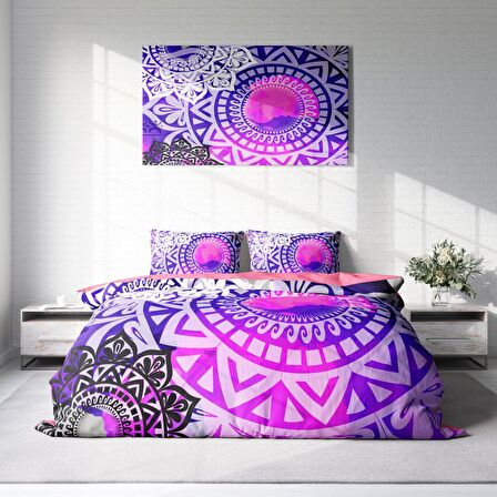 Monohome Purple Ring 3D Temalı Pamuk Saten Çift Kişilik Nevresim Takımı