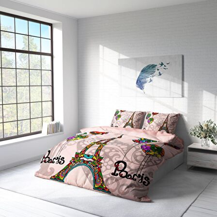 Monohome Soft Paris 3D Temalı Pamuk Saten Çift Kişilik Nevresim Takımı