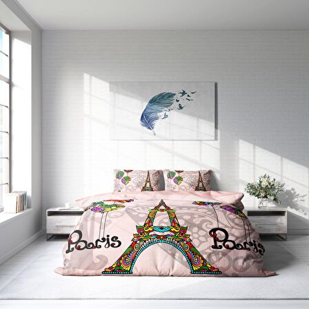 Monohome Soft Paris 3D Temalı Pamuk Saten Çift Kişilik Nevresim Takımı