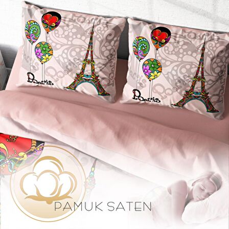 Monohome Soft Paris 3D Temalı Pamuk Saten Çift Kişilik Nevresim Takımı