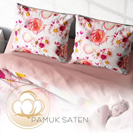 Monohome White Rose 3D Temalı Pamuk Saten Çift Kişilik Nevresim Takımı