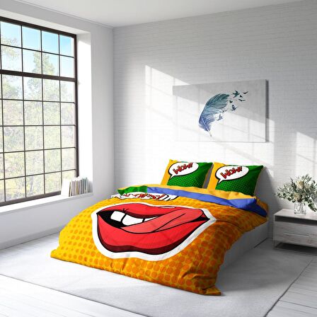 Monohome Ooops Lips 3D Temalı Pamuk Saten Çift Kişilik Nevresim Takımı