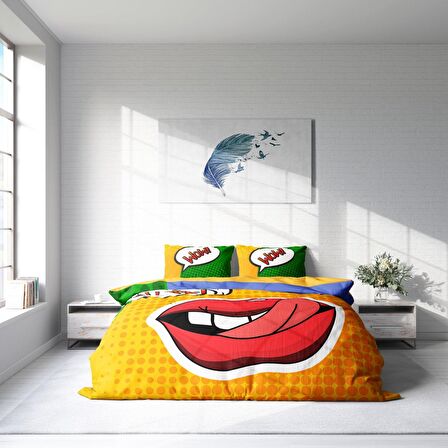 Monohome Ooops Lips 3D Temalı Pamuk Saten Çift Kişilik Nevresim Takımı