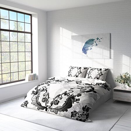 Monohome Silver Baroq 3D Temalı Pamuk Saten Çift Kişilik Nevresim Takımı