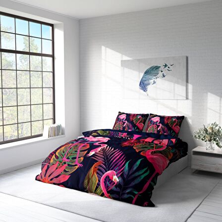 Monohome Flamingo 1 Hayvan Figürlü Pamuk Saten Çift Kişilik Nevresim Takımı