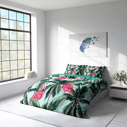 Monohome Flamingo 2 Hayvan Figürlü Pamuk Saten Çift Kişilik Nevresim Takımı