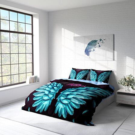 Monohome Blue Wing 3D Temalı Pamuk Saten Çift Kişilik Nevresim Takımı