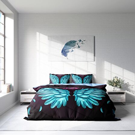 Monohome Blue Wing 3D Temalı Pamuk Saten Çift Kişilik Nevresim Takımı