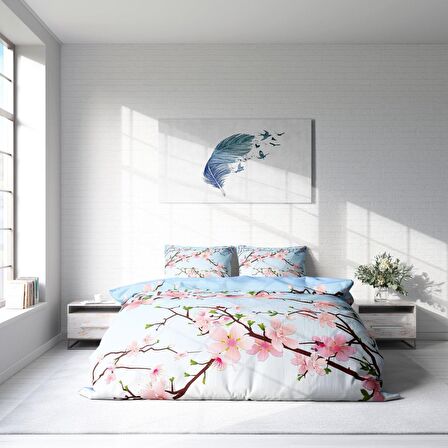 Monohome Chery Blosom Çiçekli Pamuk Saten Çift Kişilik Nevresim Takımı