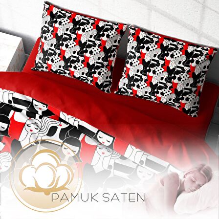 Monohome Woman Patern 3D Temalı Pamuk Saten Çift Kişilik Nevresim Takımı