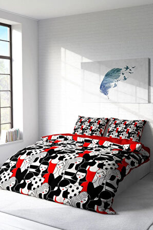 Nevresim Takımı %100 Doğal Pamuk Çift Kişilik 3d Digital Womans Pattern