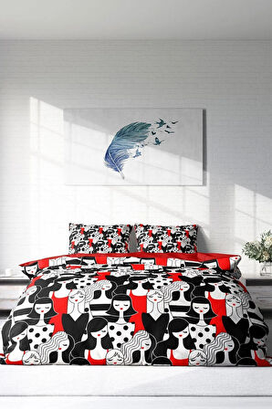 Nevresim Takımı %100 Doğal Pamuk Çift Kişilik 3d Digital Womans Pattern