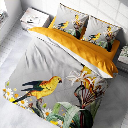 Monohome Yellow Parrot 3D Temalı Pamuk Saten Çift Kişilik Nevresim Takımı