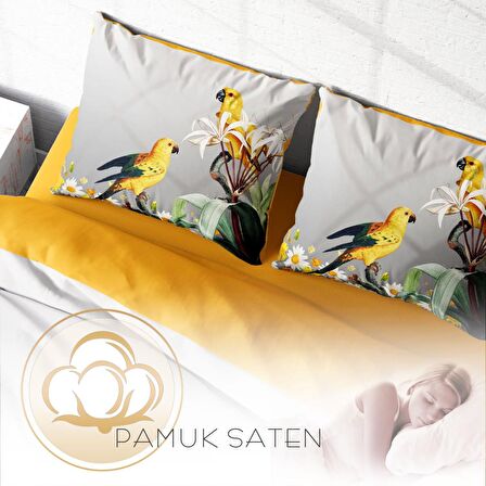 Monohome Yellow Parrot 3D Temalı Pamuk Saten Çift Kişilik Nevresim Takımı