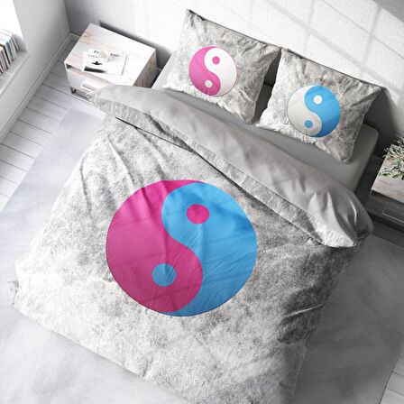 Monohome Ying Yang 3D Temalı Pamuk Saten Çift Kişilik Nevresim Takımı