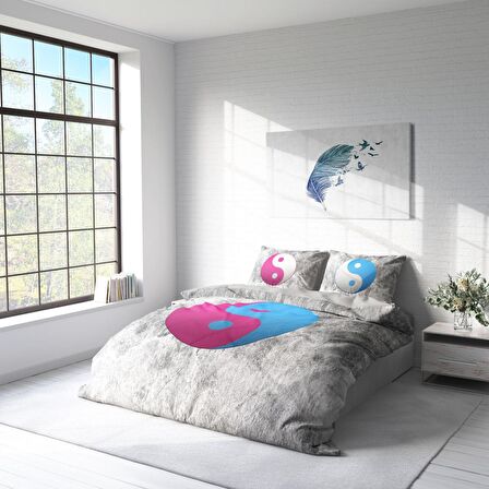 Monohome Ying Yang 3D Temalı Pamuk Saten Çift Kişilik Nevresim Takımı