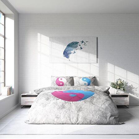 Monohome Ying Yang 3D Temalı Pamuk Saten Çift Kişilik Nevresim Takımı