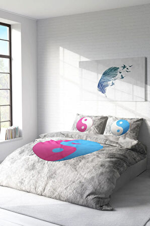 Nevresim Takımı %100 Doğal Pamuk Çift Kişilik 3d Digital Ying Yang