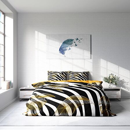 Monohome Zebra Feather 3D Temalı Pamuk Saten Çift Kişilik Nevresim Takımı