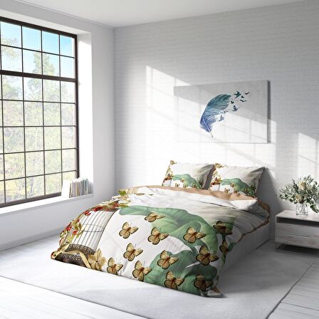 Monohome Butterfly 3D Temalı Pamuk Saten Çift Kişilik Nevresim Takımı