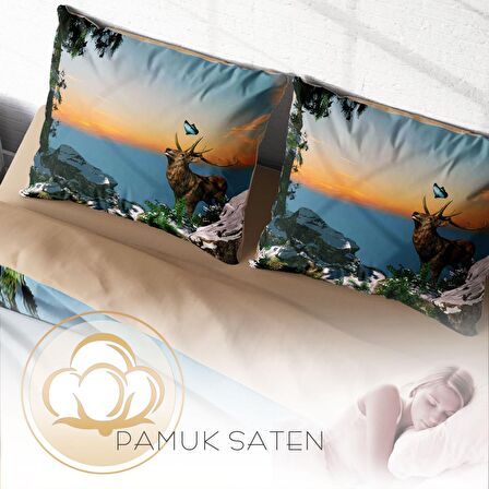 Monohome Deer Hayvan Figürlü Pamuk Saten Çift Kişilik Nevresim Takımı