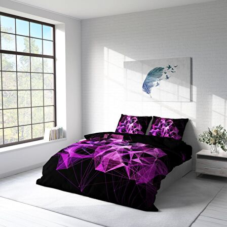 Monohome Purple Diamond 3D Temalı Pamuk Saten Çift Kişilik Nevresim Takımı