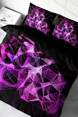 Nevresim Takımı %100 Doğal Pamuk Çift Kişilik 3d Digital Purple Diamonds