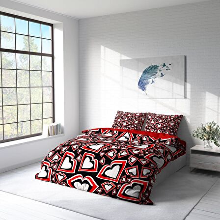 Monohome Heart Lips Kalp Temalı Pamuk Saten Çift Kişilik Nevresim Takımı