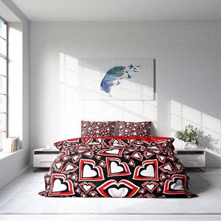 Monohome Heart Lips Kalp Temalı Pamuk Saten Çift Kişilik Nevresim Takımı