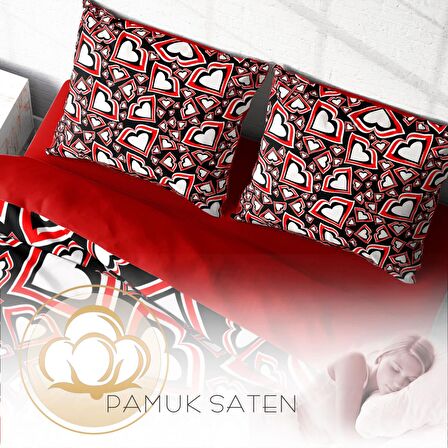 Monohome Heart Lips Kalp Temalı Pamuk Saten Çift Kişilik Nevresim Takımı