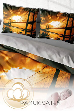Nevresim Takımı %100 Doğal Pamuk Çift Kişilik 3d Digital Bridge