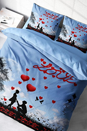 Nevresim Takımı %100 Doğal Pamuk Çift Kişilik 3d Digital Love Balloon