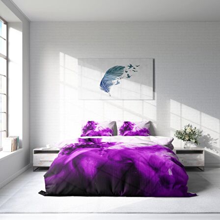 Monohome Purp 3D Temalı Pamuk Saten Çift Kişilik Nevresim Takımı