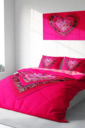 Nevresim Takımı  Doğal Pamuk Çift Kişilik 3d Digital Pink Valentine