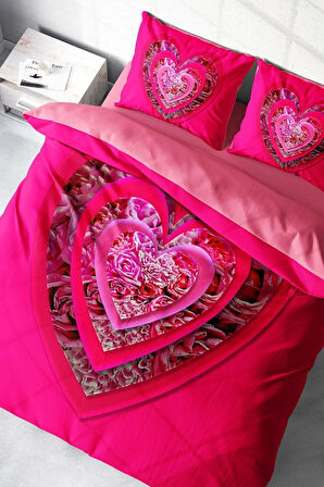 Nevresim Takımı  Doğal Pamuk Çift Kişilik 3d Digital Pink Valentine